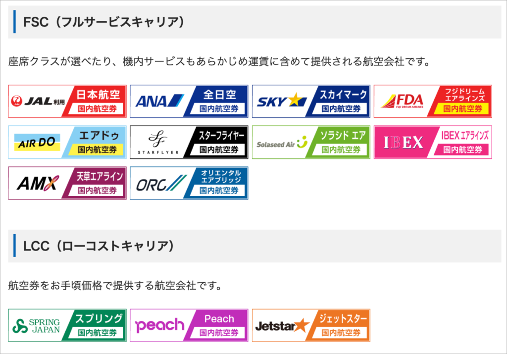 エアトリで検索できる航空会社のロゴ画像